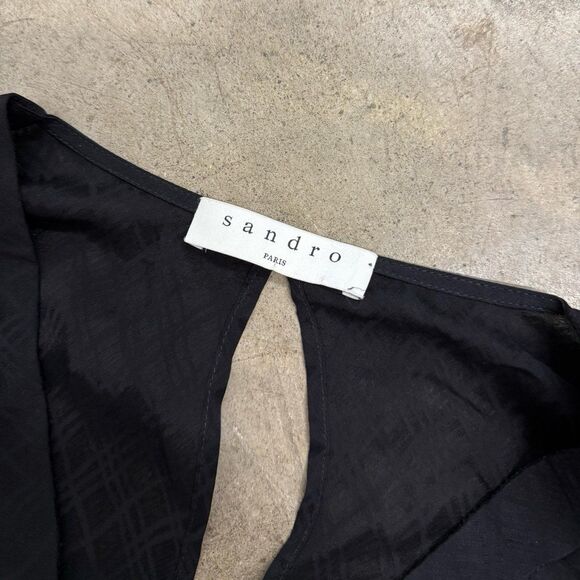 SANDRO wrap checked texture black flowy mini dress - Picture 5 of 8